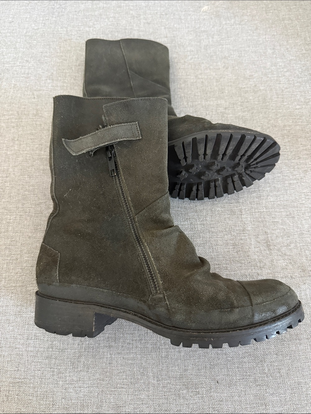Coclico Tin Mid-Calf Suede leather Lug Sole Boots - Olive Green size 36.5